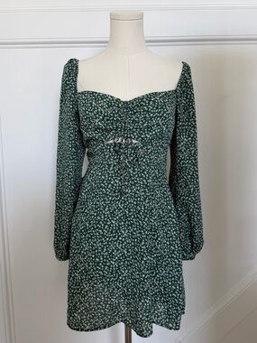 Abercrombie & Fitch Floral Mini Dress Green Long Sleeve Size XS